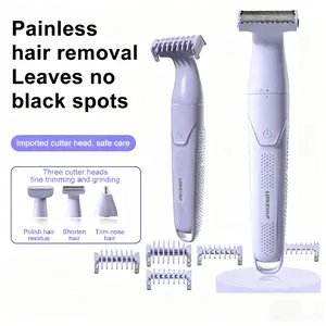 Women's Electric Bikini Trimmer 3-in-1 Rechargeable Shaver Razor for Body Face & Nose Hair Removal Painless Grooming Solution