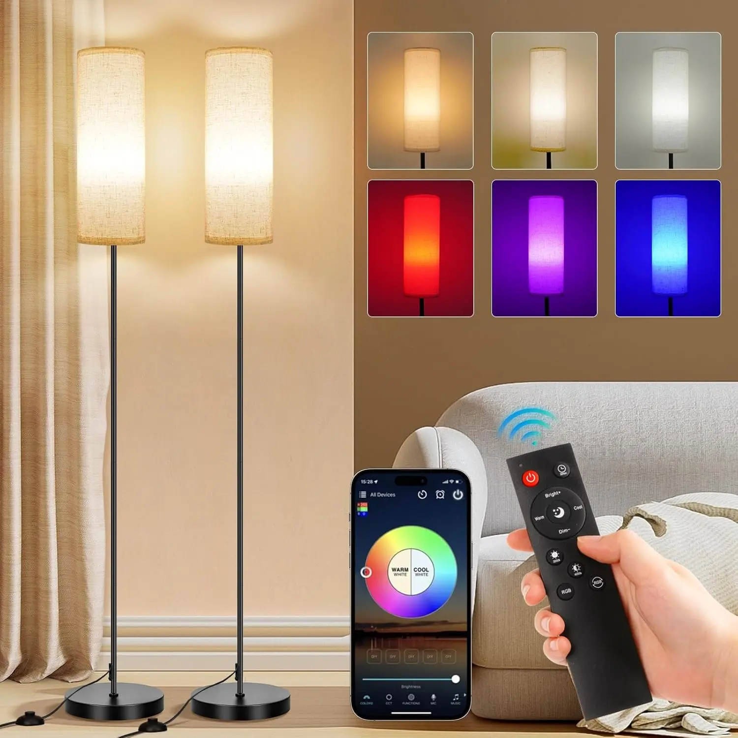 FRIDEKO HOME Floor Lamp, 9W 800LM Color Changing Smart Bulb, Beige Shade,home decor FRIDEKO HOME Floor Lamp, 9W 800LM Color Changing Smart Bulb, Beige Shade,home decor
