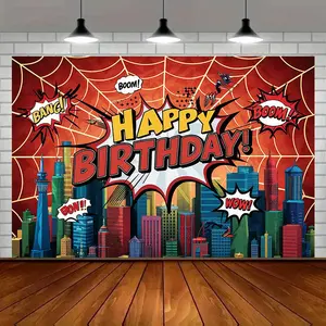 Modern Farmhouse 1pc Spider Superhero Happy Birthday Banner - Amber Glow Polyester Wall Decor for All Seasons, 75g m² Durable Room Decoration, Versatile Party Supplies for Indoor Use Ornaments