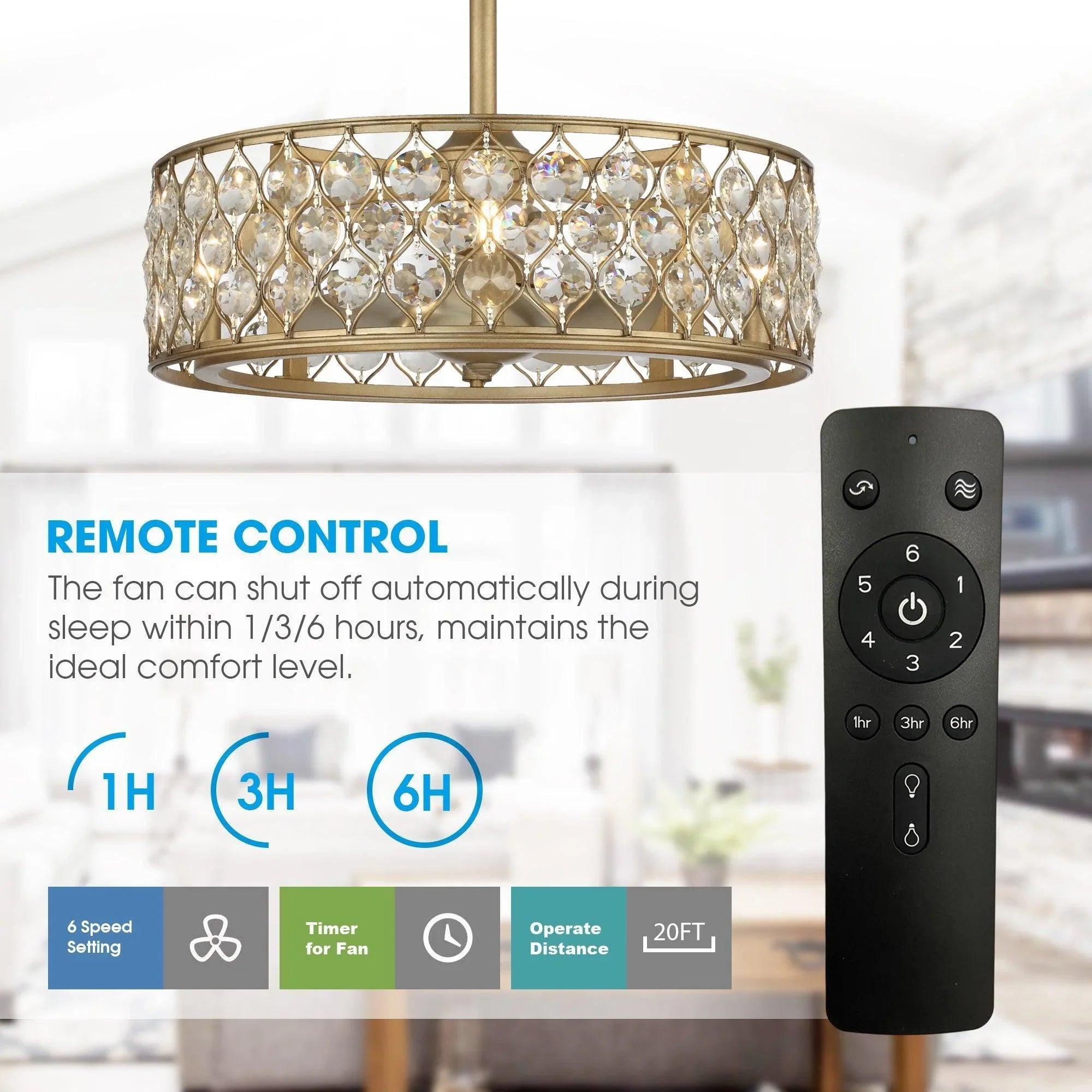 25" Modern Crystal Fandelier, Downrod Mount Ceiling Fan with LED Light & Remote Control