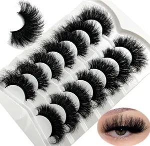 Mink Lashes Fluffy Long 3D Faux Mink Wispy 20mm 25mm Big Dramatic Strip Lashes That Look Like Extensions Thick Cat Eye False Eyelashes Pack