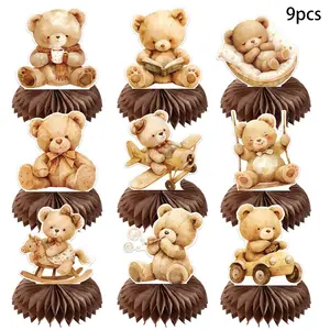 9-Piece Bear Baby Shower Party Decorations, Newborn Welcome Beehive Ornaments, Birthday Decoration, Indoor Outdoor Garden Room Decor, Home Decor Ornament, Decor Figurine