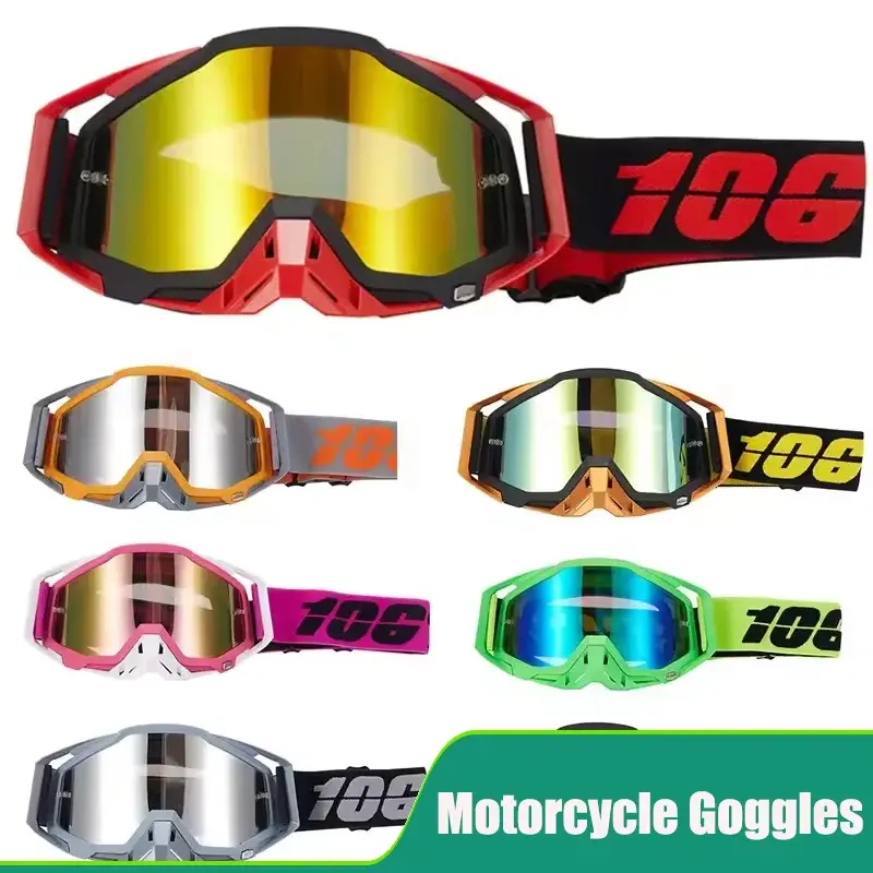 Men's Motorbike Moto Cross Goggles - Motorcycle Riding Gear, Helmet Accessories with PC Lens, Adjustable Headband, Comfortable Flexible Frame, Multiple Colors Option