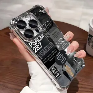 Aesthetic Black Psalm Bible Verse Pattern Phone Case for iPhone 17 16 Promax 15 14 Plus 13 12 11 Pro Luxury Protection Shockproof Cellphone Cover