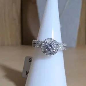 Set anillos plata 925 italiana con circonia transparente de alta calidad size 6