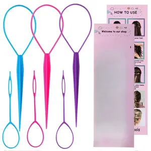 6pcs Hair Loop Styling Tool Set - Ponytail Makers, Hair Pull Through Tools (Pink, Blue, Purple) for Women and Girls
