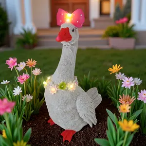 12-in Resin White Solar Porch Goose Statue with Solar Glow Lights, Funny Home Decor Figurine for Patio, Farm, Mom Gifts (Spring Gardening Supplies)