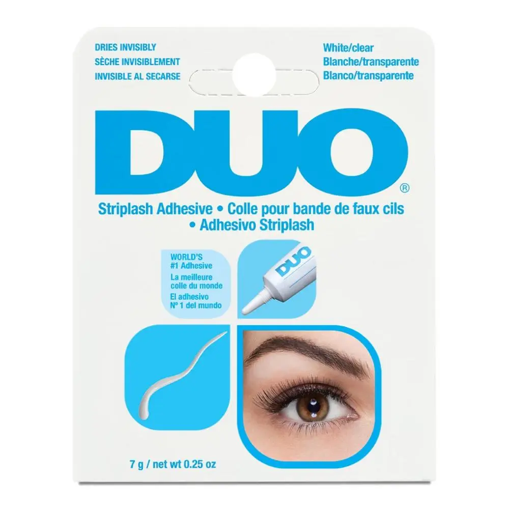 Ardell DUO Strip Lash Adhesive, Waterproof Cosmetic Glue with a Gentle Formula for Strong All-Day Hold, Dries Clear, 0.25 oz, Makeup, Rubber Latex, Formaldehyde, Latex Base, American International Industries, Cosmetic Water, Fragrance (Parfum), Ammonium H
