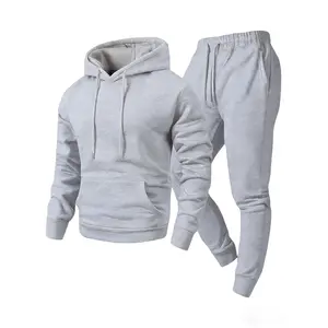 Men's high-end two-piece solid color hooded sweatshirt+leg binding pants set