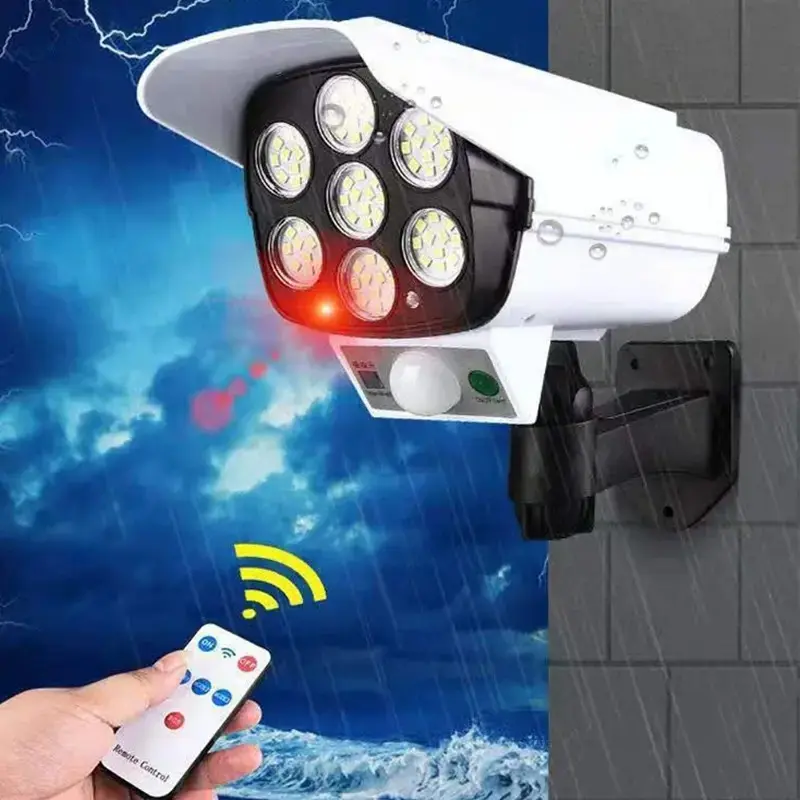 Solar Motion Sensor Spotlight with 77 LEDs, Solar Illuminated Outdoor Dummy Security Camera Light for Home, Garden, Porch & Driveway – Fake Camera Shell for Theft Deterrence, Waterproof & Easy Mount, Solar Security Lights, Solar Motion Lighting