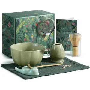 Matcha Whisk Set, 7 count  Matcha Kit Includes Matcha Bowl with Spout,  Whisk, Chasen Holder, Stainless Sifter, Scoop and Rest,  Towel, Matcha  Set  for Family/