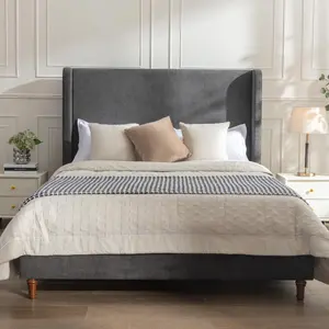 queen sized bunk beds Harper Tall Headboard Upholstered Bed / 54" High Headboard / Elegant Simplicity / No Box Spring Needed / Easy Assembly / Queen / Dark gray velvet