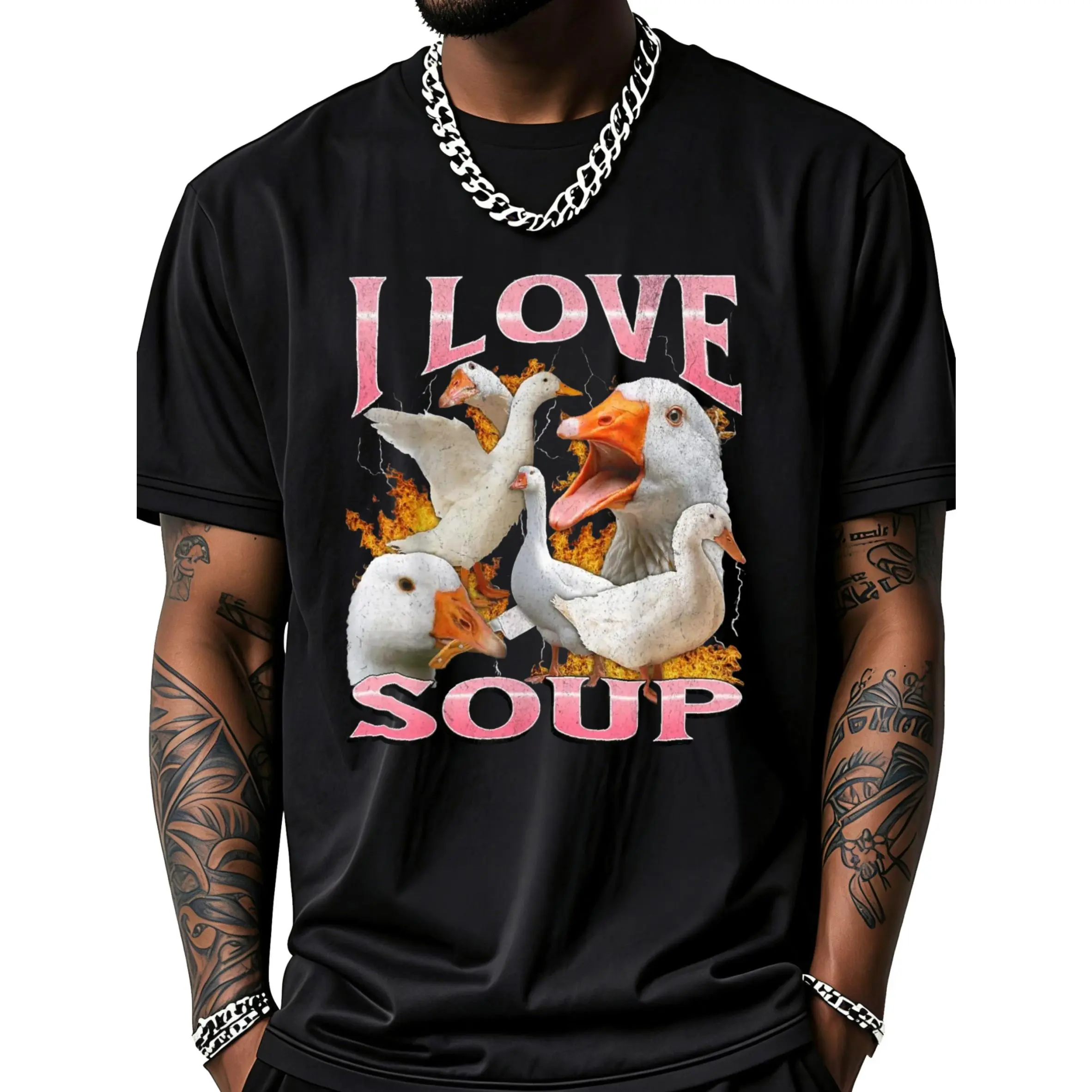 I Love Soup With Geese Design T-Shirt Unisex Clothing Streetwear