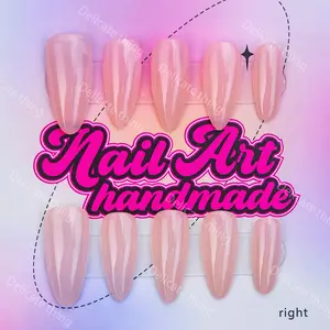 Delicatething Y2K Style Almond Shape Nail Set, Handmade Wearable Nail Tips Art Nail Art Nails, Nail Art Supplies, 4 Sizes XS S M L, Nude Design, Perfect Gift for Girls