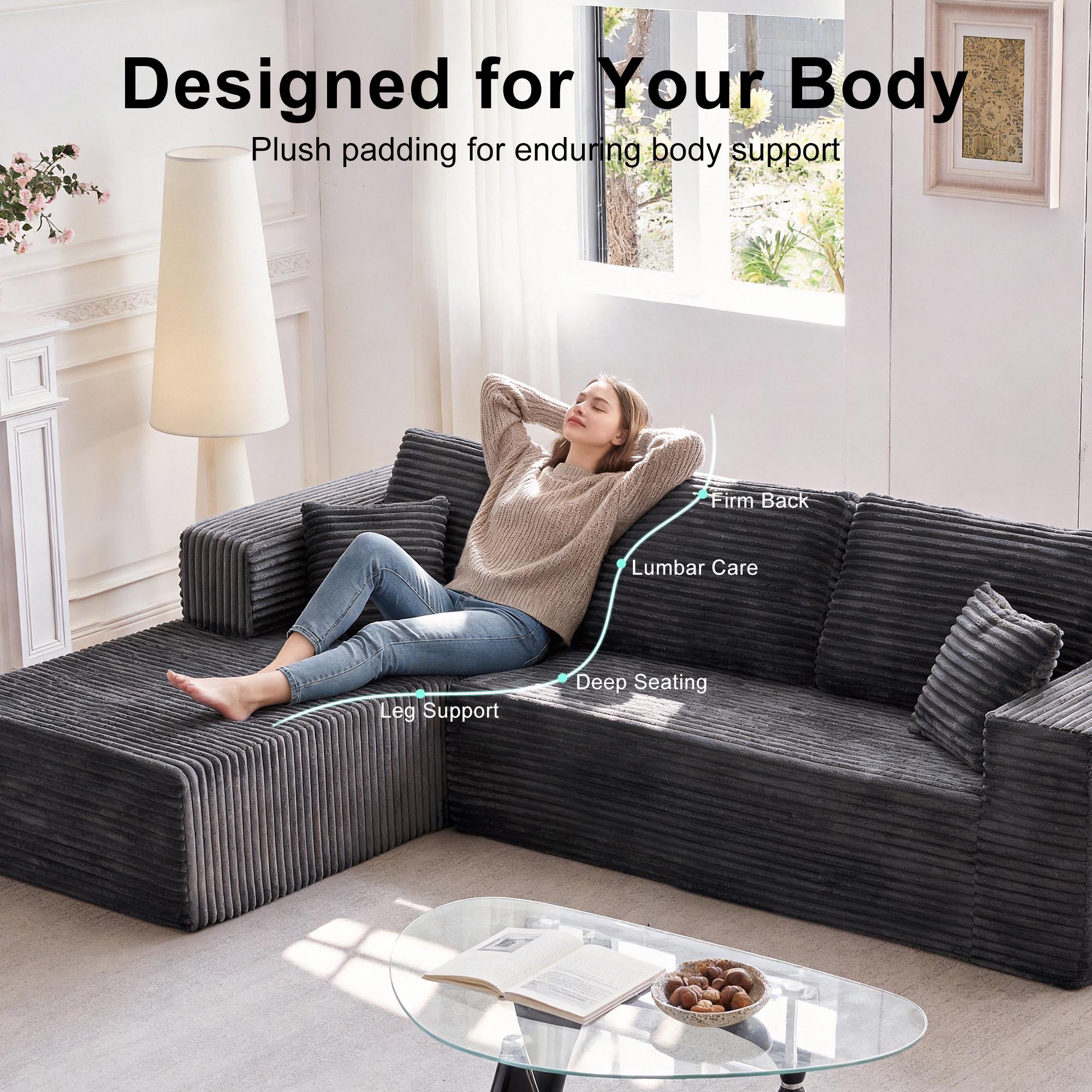 [2 Packages Shipping] 106‘’L-Shaped Modular Sectional Sofa - Comfy Cloud 3-Seater,Cloud Boneless Modular CouchDeep Seat Linen Couch for Living Room,No Assembly Velvet Plush Chenille sleeper conference to furniture fur nature oversized