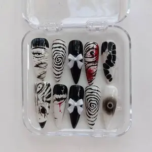 Tomie Anime Character Press On Nail, Anime Nails, Emo Nails Art, Japanese Style Nails, Reuse Nail Set, Y2k Outfit, Junjiito Nails