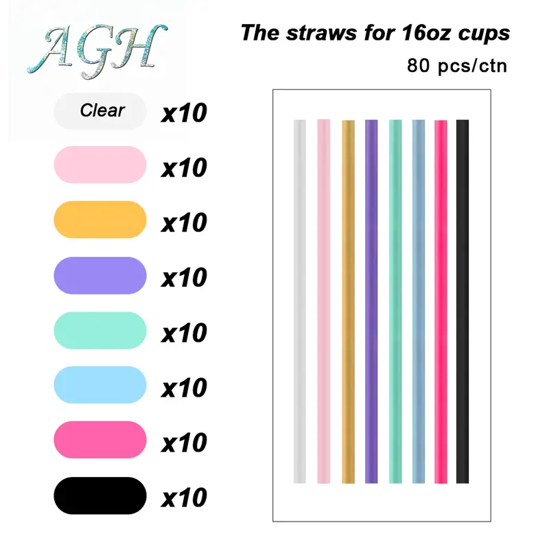 AGH 80pcs Mixed Color Reusable Plastic Straws, Bar Utensils for 16 &20 oz Cups, Cans, Home Kitchen & Party Supplies