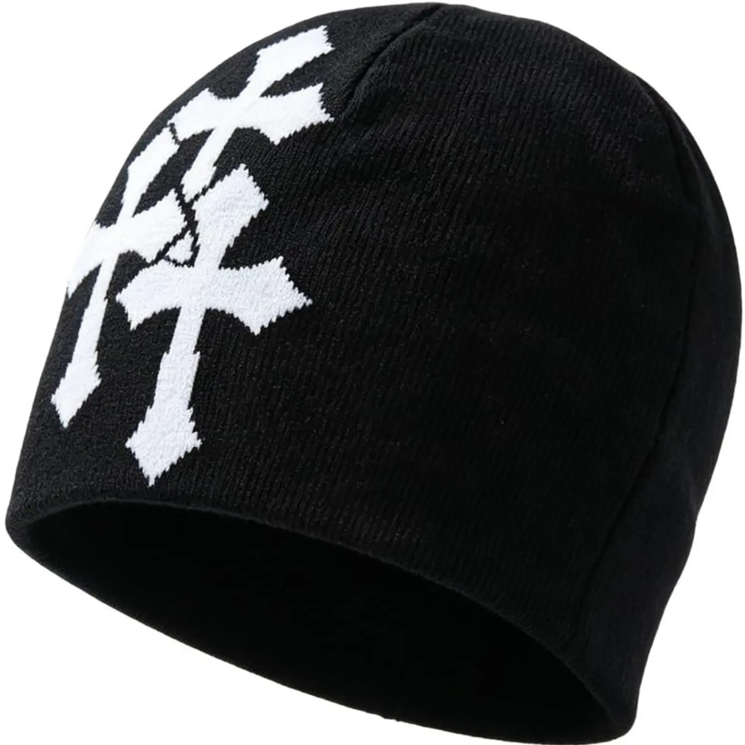 Y2K Cross Knit Beanie Gothic Skull Cap Winter Hat Soft Stretch Streetwear Beanie for Men Women