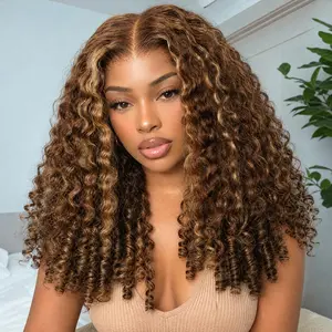 OQ HAIR Highlight 4/27 Colored Glueless Wigs 13x6 Lace Frontal Burmese Curly Wigs Pre Plucked Pre Bleached 220% Density Human Hair Wear Go Drawstring Wigs For Women