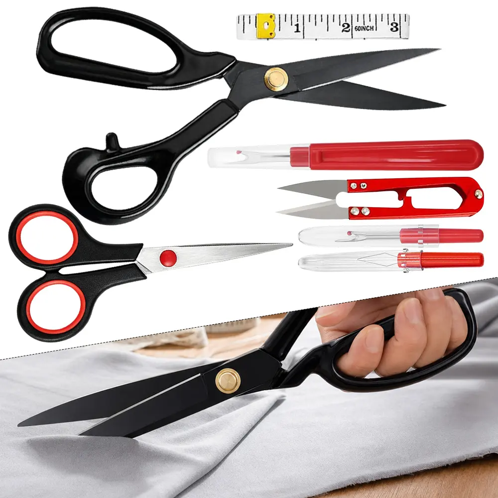 7Pcs Tailor Fabric Scissors Set, 9 Inch Heavy Duty Sewing Shears, Sharp Cutting Tool for Fabric & Leather, Professional Supplies for Home, Office, Tailors, Sewing Enthusiasts and DIY Craft Projects