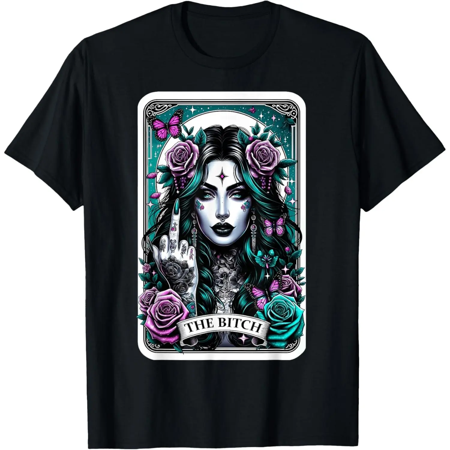 Men's  Essential Ribbed Retro Sugar Skull Tarot Card T-Shirt, Made in USA, Unisex Birthday Piece, Father, Casual, Everyday, Clothes, Tube, Knitted, Fashion, Fabric