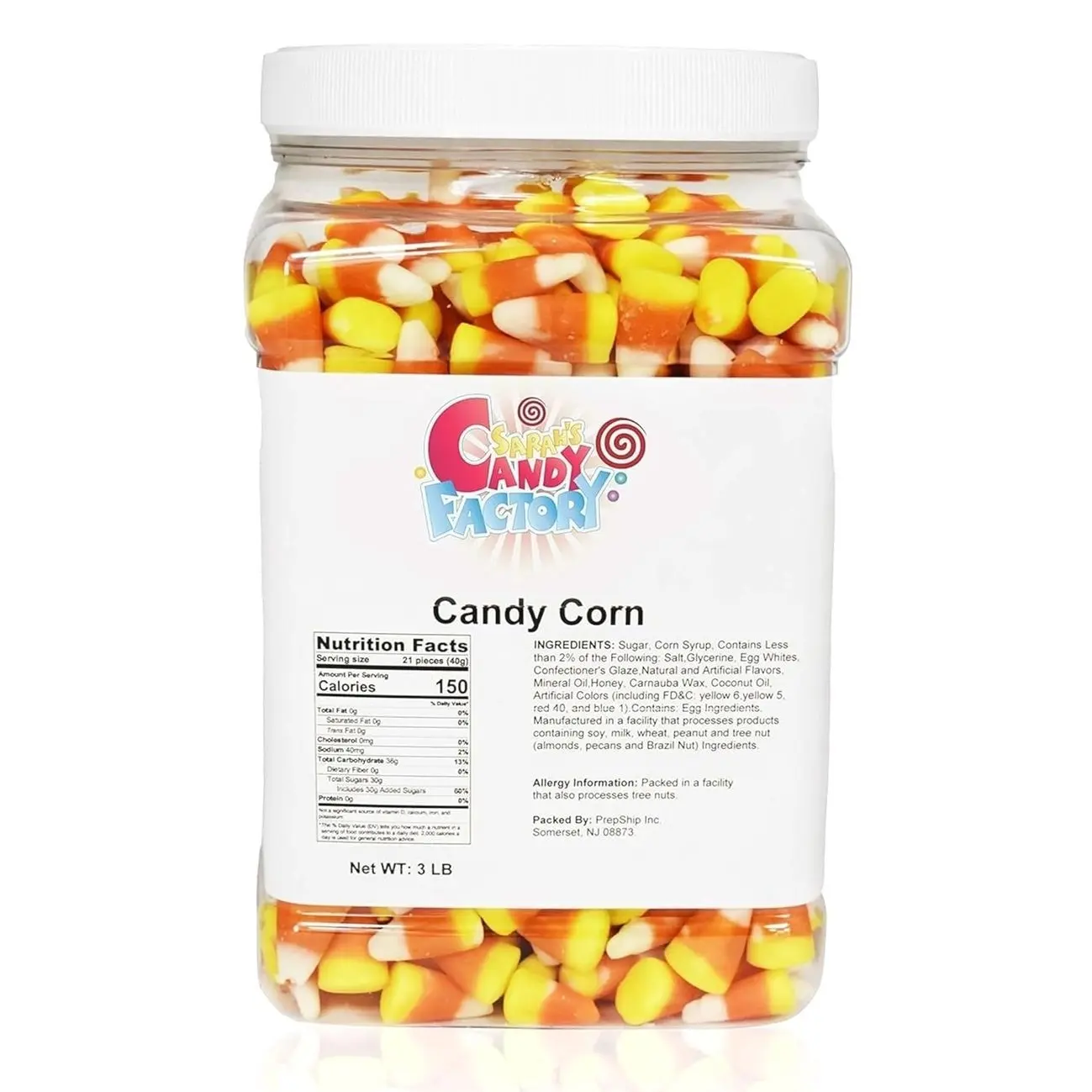 Sarahs Candy Factory Candy Corn in Jar, 3 Lbs