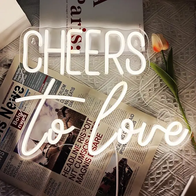 CHEERS To Love Neon Sign, Neon Lights for Bedroom Living Room, USB Powered LED Neon Signs for Wall Decor, gift for Christmas, Wedding, Birthday, Engagement