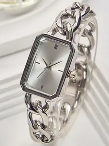 Fashion Silver Color Women's Square Quartz Watch, Stylish Ladies' Wristwatch, Elegant Silver Color Watch for Women