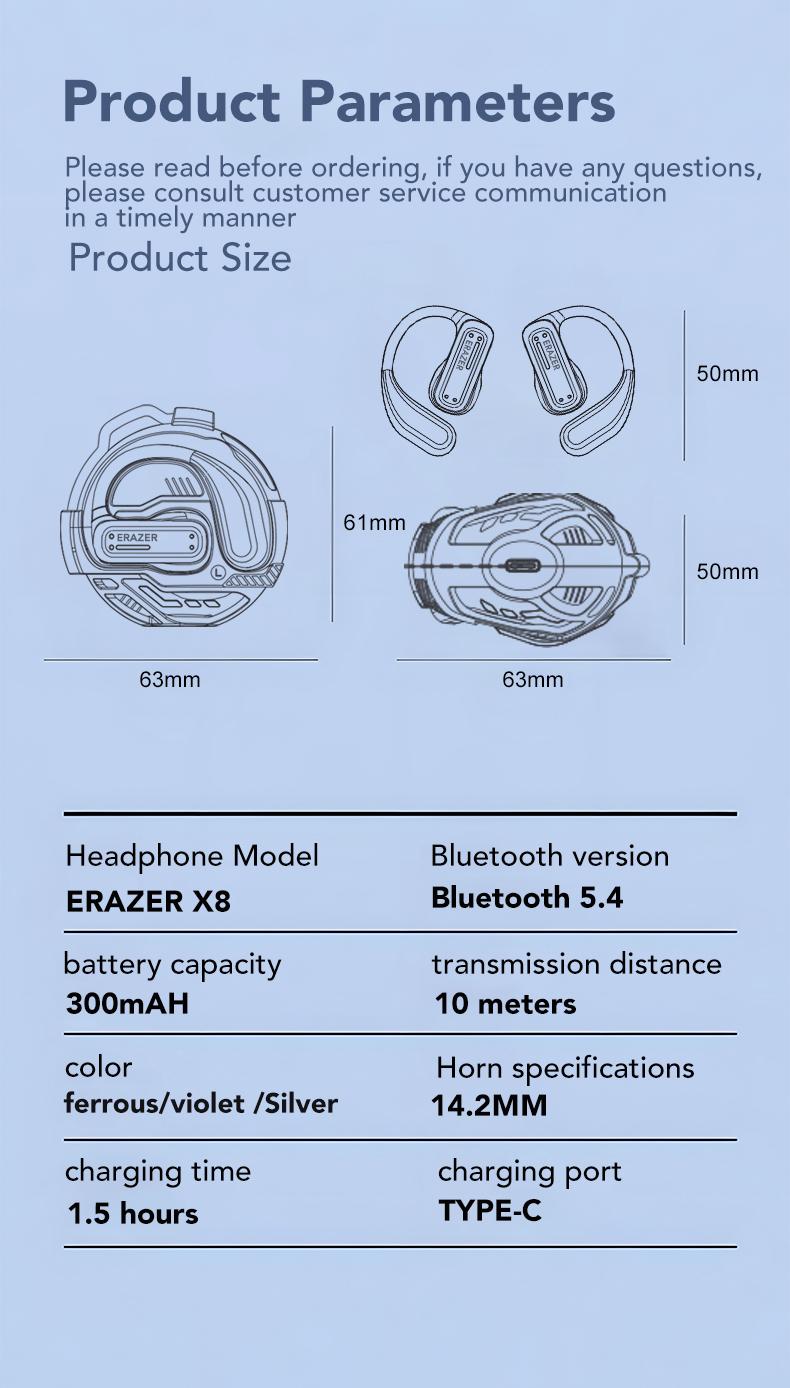 ERAZER X8 OWS Translation Wireless Bluetooth Earphones Support 135 Languages Real Time Bluetooth Translation Playing Music Phone Calls Headphones & Meeting Summary Earbuds