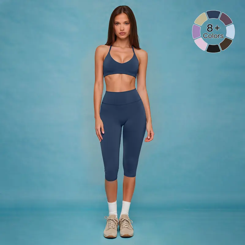 MFVIM Women’s Autumn 2-Piece Chic Workout Set - Thin-Strap Push-Up Support Sports Bra, High-Waisted Shorts High Waisted Activewear, Suitable for Workouts, Figure-Shaping Fitness Apparel
