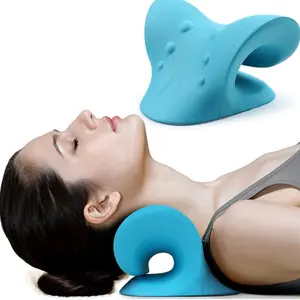 C-Shape Cervical Traction Device - 1pc EVA Neck and Relaxer for Cervical Spine Alignment, Lightweight, Non-Textile Material, Blue Color - Body Care Comfort