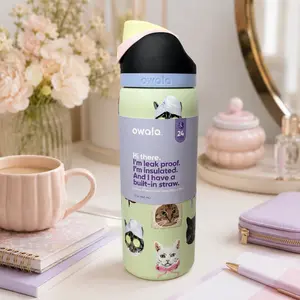 Owala Cat Collage 32oz FreeSip Water Bottle Catwala UO Exclusive, Cute Cat Pattern Bottle with Built-In Straw