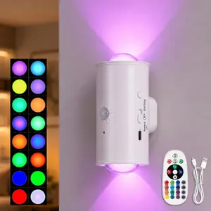 Smart LED Night Light, Wireless Color Changing Motion Sensor Light, Remote & Button Control Rechargeable RGB Wall Light for Stairs, Closet, Hallway, Bedroom, Entryway