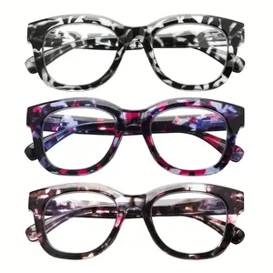 ZOECENT 3 Pack of Women's Reading Glasses Oprah-Style Fashion Round Printed Frames with Spring-Loaded Hinges