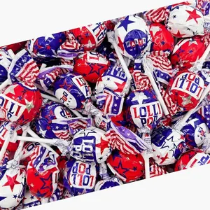 Fourth of July Candy 2 Pounds, 35 Count | Gum Filled Patriotic Lollipop Candy Bulk | Individually Wrapped Suckers | Blue Raspberry, Cherry, Vanilla Flavors