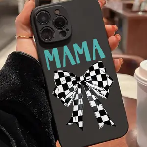 Phone case: Magic Cube Black and White Checkered MAMA Bow Pattern TPU Shockproof Full-Body Precision Protective Case Compatible with iPhone 17/Xs Max/11/12/13/14/15/16 Pro Max