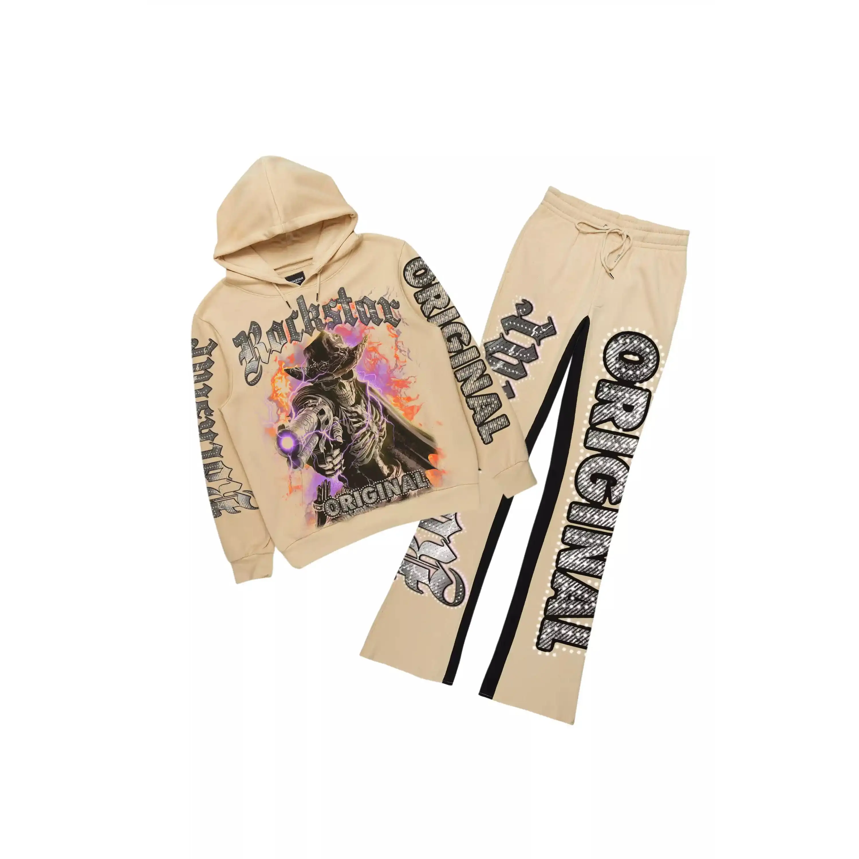 Bixner Beige/Black Hoodie/Baggy Stacked Track Pant Set Bixner Beige/Black Hoodie/Baggy Stacked Track Pant Set