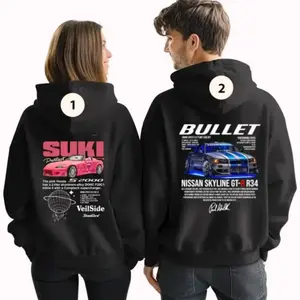 Fast & Furious Inspired Suki & Bullet Car Couple Matching Graphic Hoodie Casual Streetwear Fleece Fabric Pullover Hooded Sweatshirt Trendy Tops for Women for Men Perfect Anniversary Gift