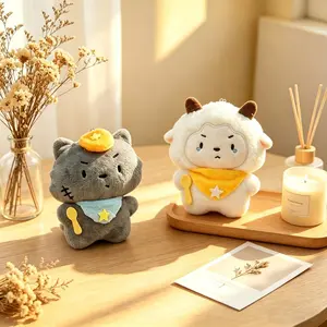 Cute Wolffy‑&‑Pleasant‑Goat Plush Keychain Set, 2‑Styles Classic Chinese‑Cartoon Animal Bag Charms, Kawaii Star‑Bandana Cartoon‑IP Pendants