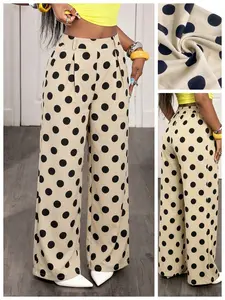 Fashionable Polka Dot Long Pants for Women, Elastic Waist Wide Leg Pants, Casual Summer Daily Wear, Loose-Fitting Comfort