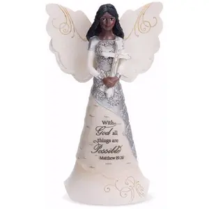 212 MAIN Ebony Angel Figurine - Christian Religious Cross Design Ornament, 6.5 in. Pavilion Statue for Gifting, Room Decor (Comes in a Sturdy Box)
