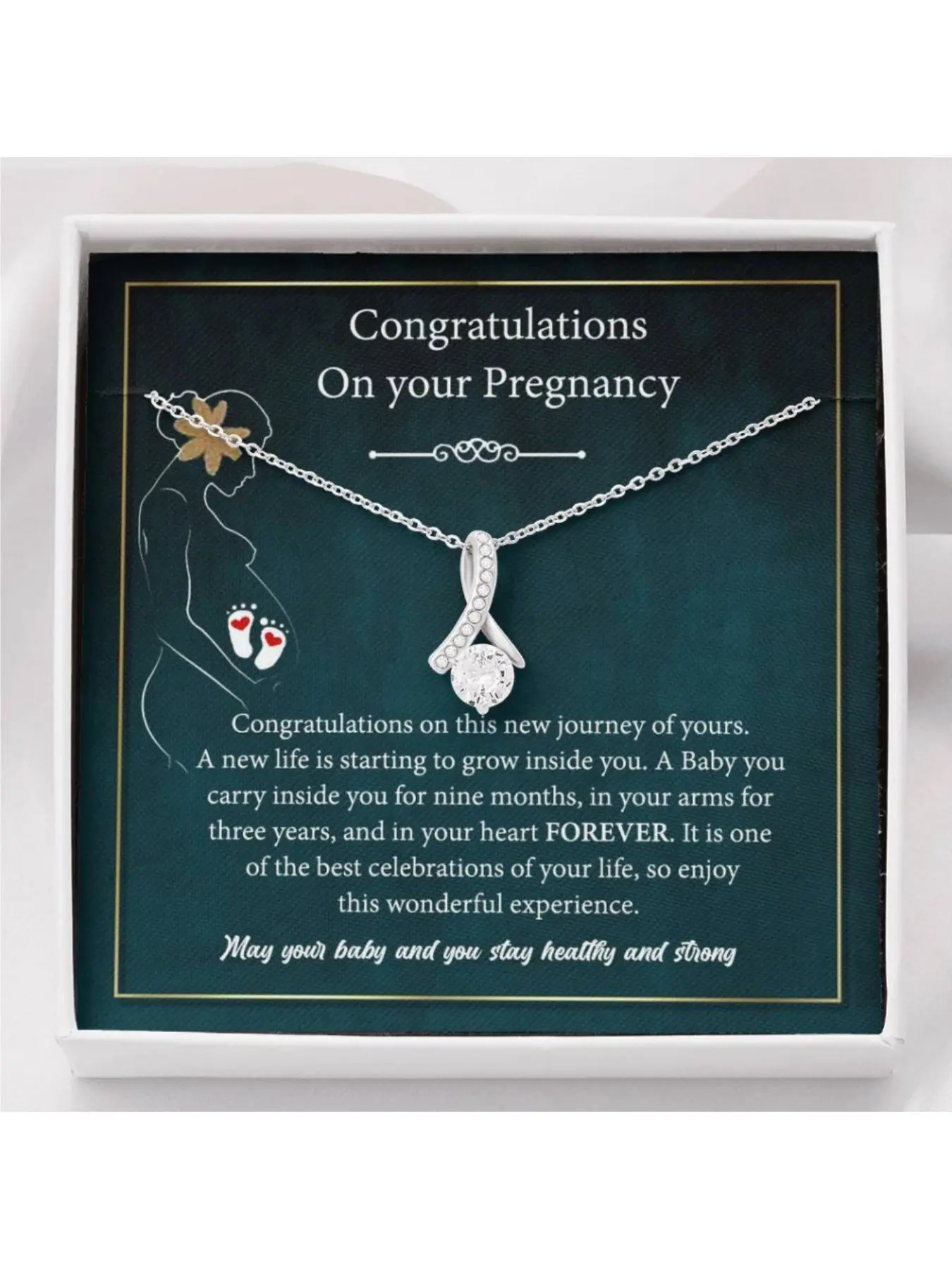 Congratulations on Your Pregnancy Necklace V-shaped Pendant Necklace with Card and Gift Box New Mom Gift, Baby Shower Jewelry for Expecting Mother, New Life Growing Inside You