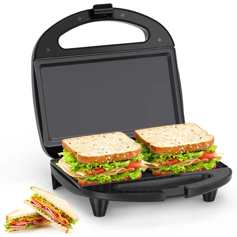 OSTBA 2-Slice Electric Steak Grill Toaster - 750W Kitchen Appliance with Non-Stick Flat Plates, 8.46x4.92" Size, Cool-Touch Handle, Simple Indicator Lights, Easy Clean & Store, Safe for Eggs & Pancakes