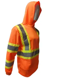 Hi Visibility Orange Long sleeve hoodie shirt / polyester birdeye Fabric for quick dry / Hi Vis Reflective shirt