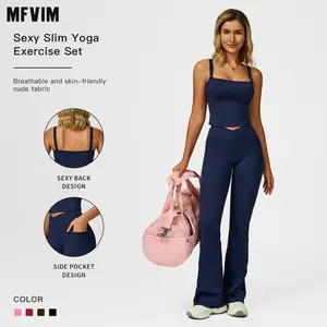 MFVIM  Two-Piece  Women’s Plain Crop Camisole Top & Flared Wide-Leg Pants Sports ,  Casual Comfortable Breathable Two-Piece Outfits for Yoga, , Workouts, Running,  Yoga Clothing,  Clothes , Solid Tracksuit  sporty Set gym