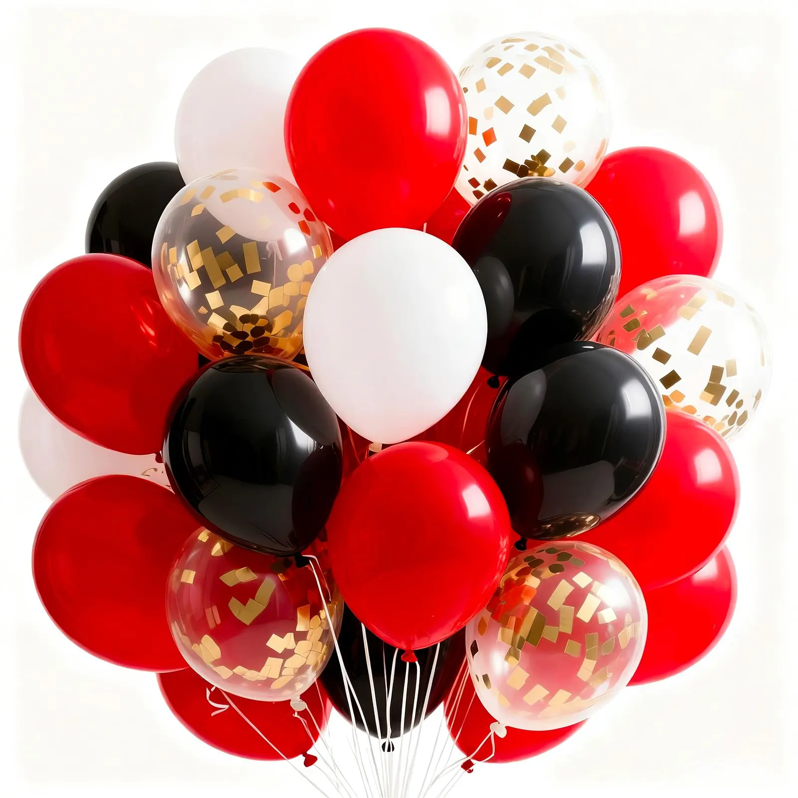PartyWoo Thick 12-in Latex Balloons, 66pcs Red Black White Matte & Confetti Set - Black and Red Decor for Men's Birthday Arch, Float Supplies, Black And Red Balloons