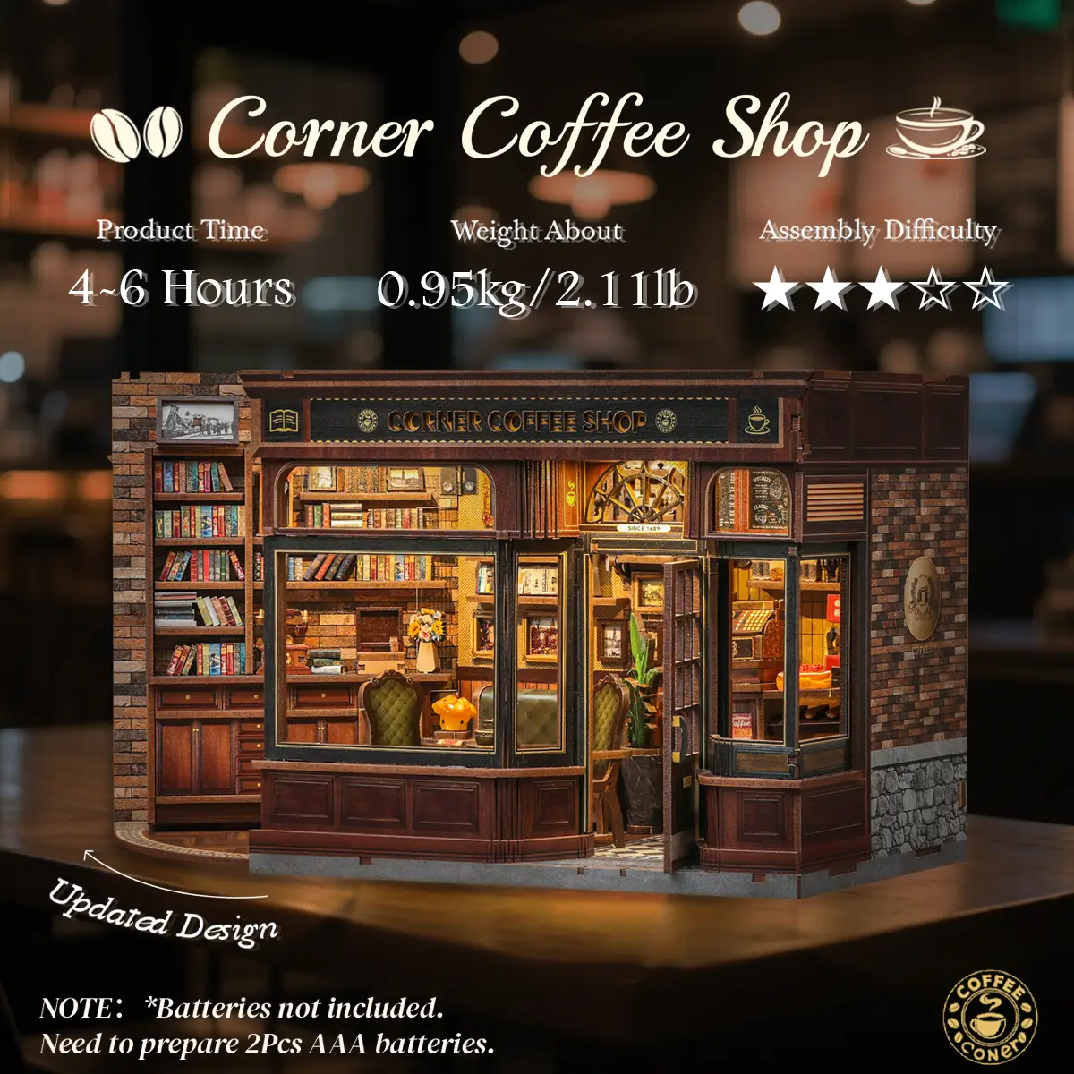 【CORNER COFFEE SHOP】CUTEBEE Dollhouse Miniature with Furniture, DIY Wooden Dollhouse Kit Plus Dust Proof, Creative Room Idea