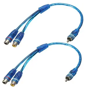 RCA Y Adapter Connector 2 Pack 1 Male to 2 Female Car Auto Audio Splitter Cable Blue for Enhanced Sound Quality