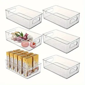 2/4/6 refrigerator stackable space-saving organizing box, refrigerator transparent storage box with handle, kitchen fruit container, suitable for freezer, food pantry, cabinets, drawers and shelves, kitchen supplies