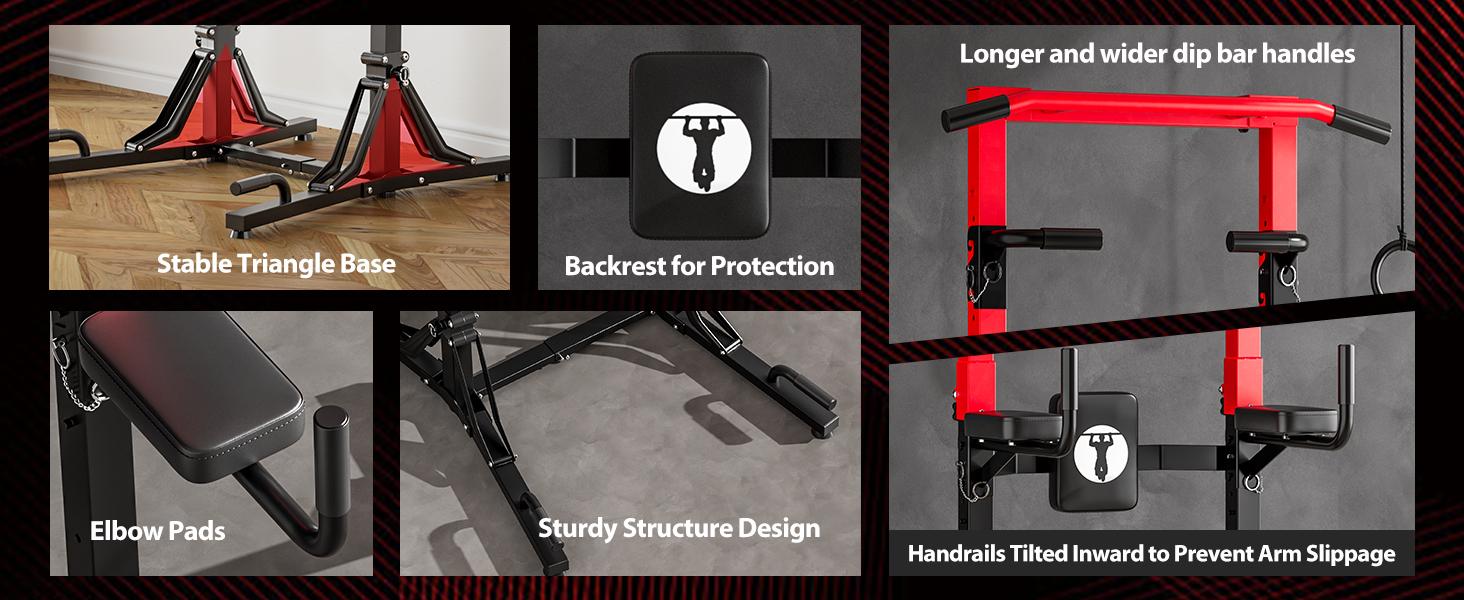 NICOLE SELECTION Power Tower with Adjustable Height & Foldable Design, Heavy Duty Pull Up Bar Station for Home Gym (150KG Load, Arm Protections, Stable Triangle Base)